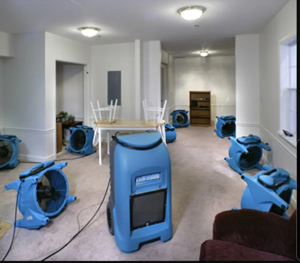 Air movers and dehumidifier setup for Water Extraction & Removal in Fallston